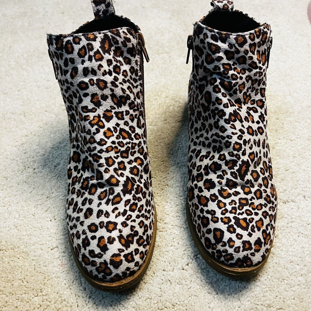 Women's Leopard Chunky Heels Ankle Boots Booties Round Toe Retro Party Shoe 7.5 - Picture 5 of 14